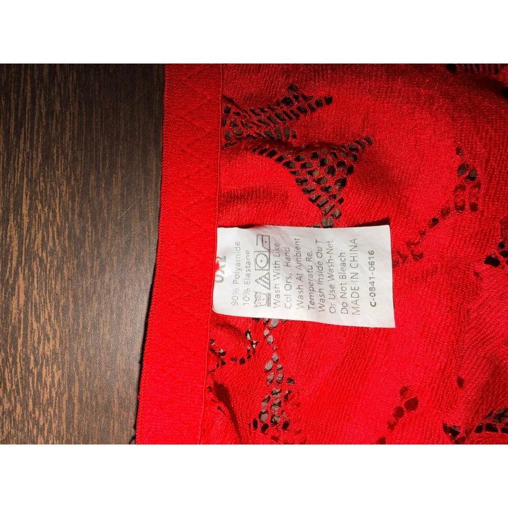 Red Floral Lace Longline Bralette Strappy Cage Bow Accent Top Size 0xl